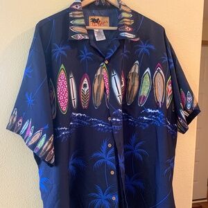 Men’s IN Gear Hawaiian Button Up Short sleeve Shirt Size XXL Blue/Surf Boards